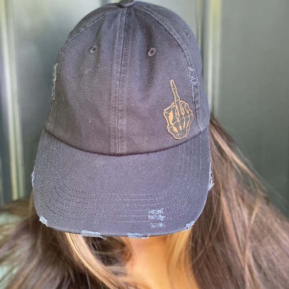 Custom Women’s Distressed Middle finger patch hat - Picture 2 of 3